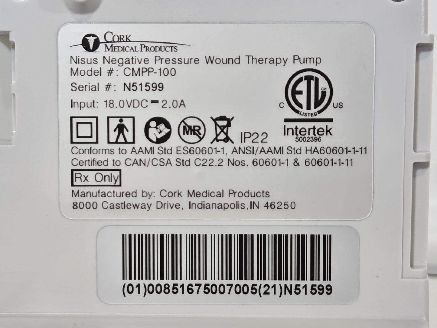 Cork Medical Products Nisus Negative Pressure Wound Therapy Pump CMPP-100