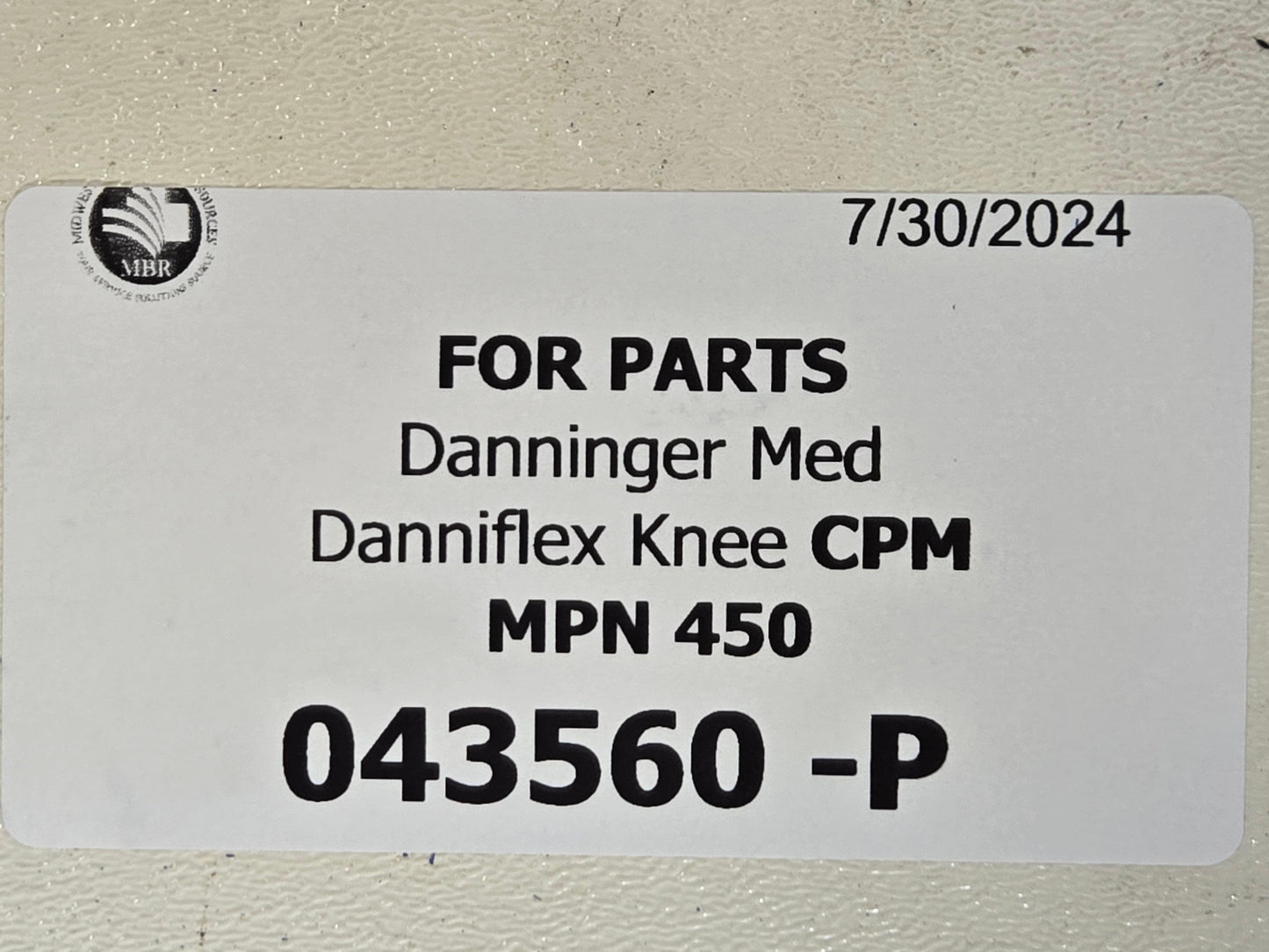 Danninger Med Danniflex Knee CPM MPN 450 SN 043560 Tag
