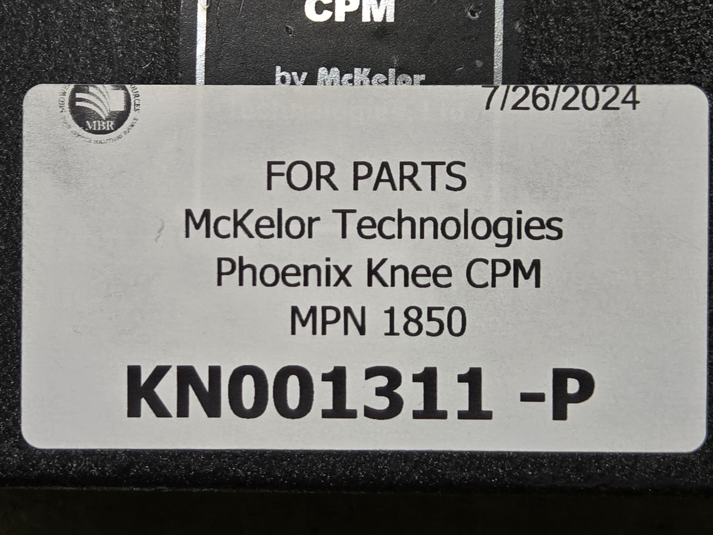 McKelor Technologies Phoenix Knee CPM MPN 1850 SN KN001311 Tag