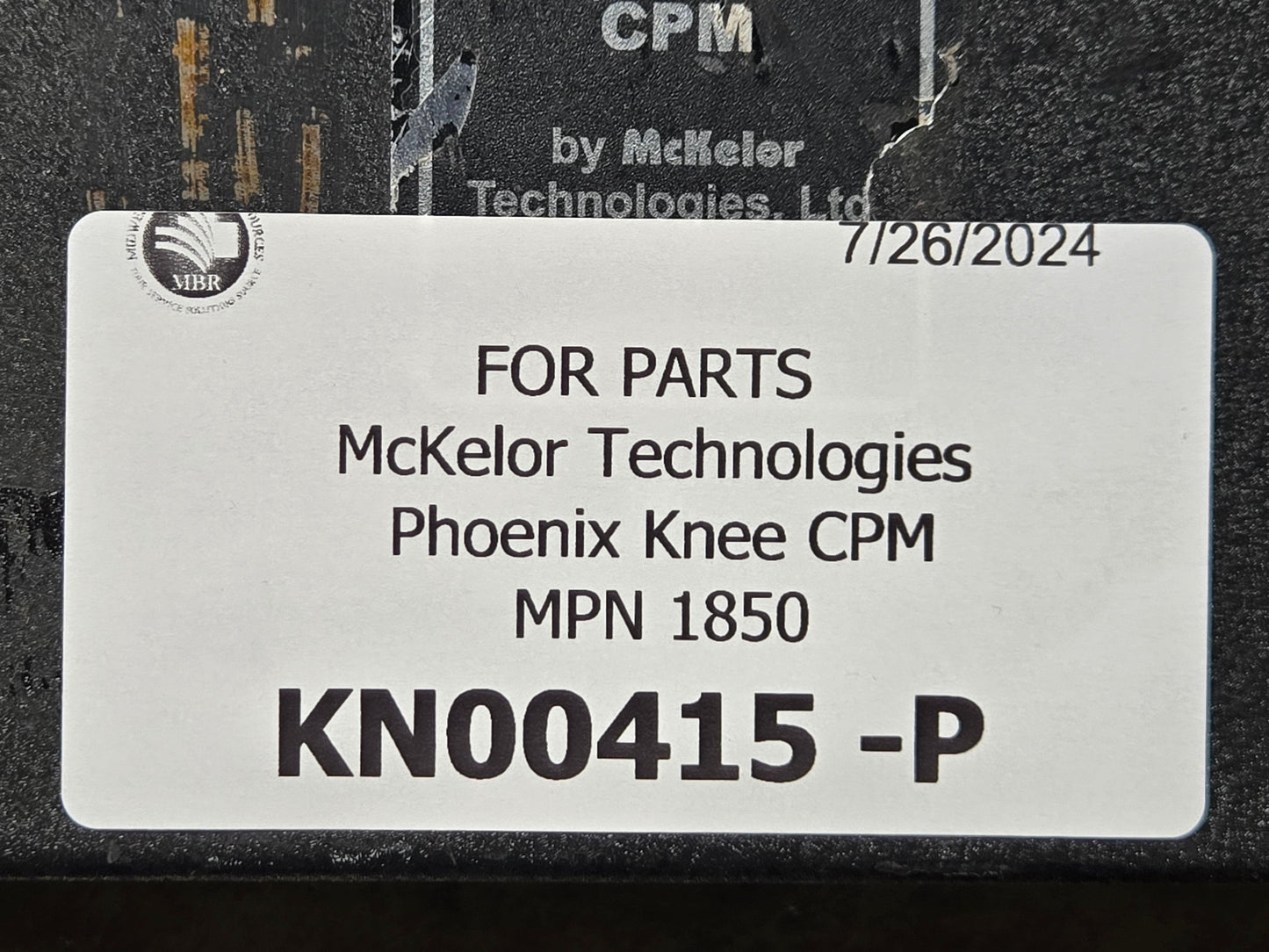 McKelor Technologies Phoenix Knee CPM MPN 1850 SN KN00415 Tag