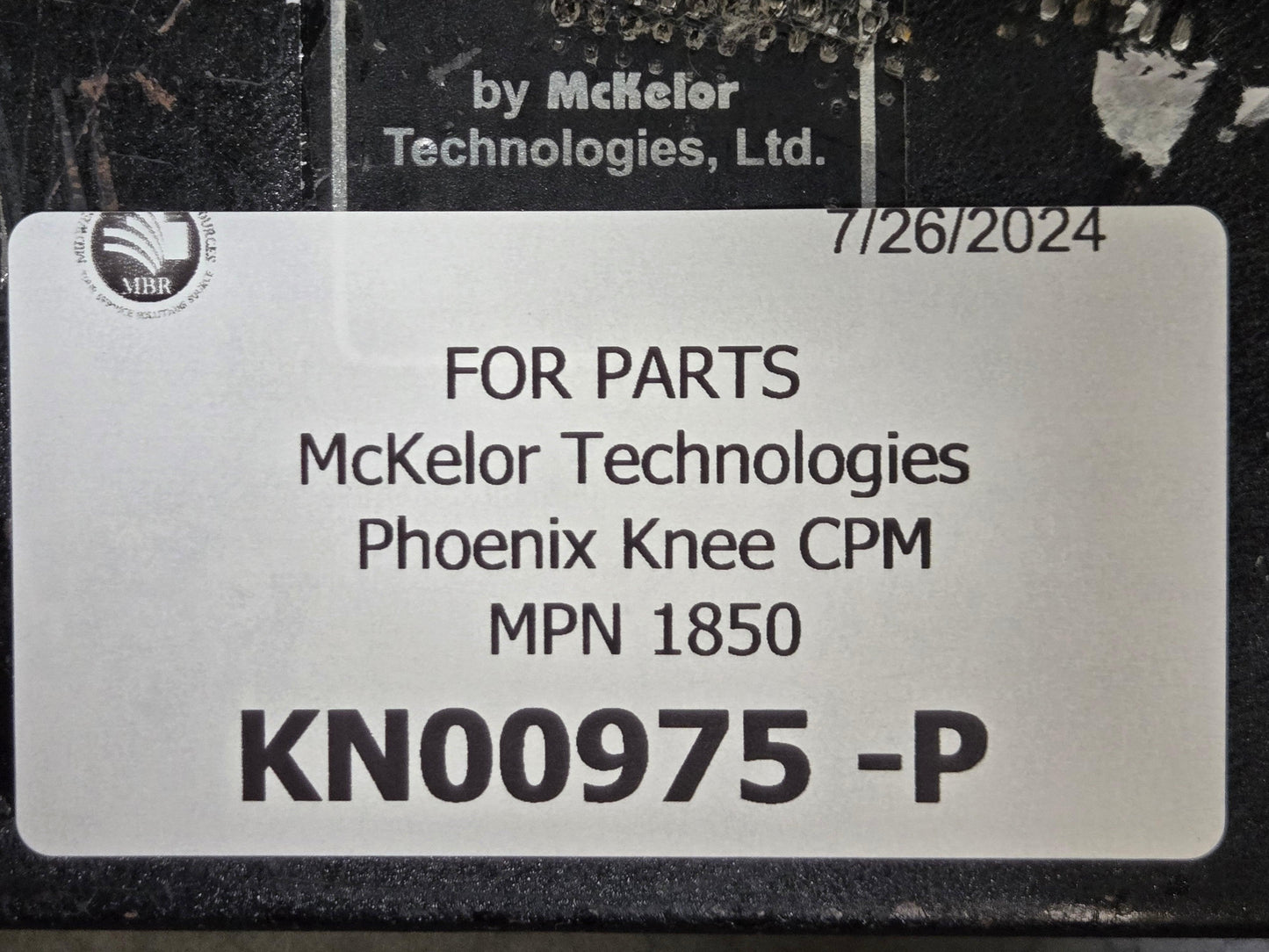 McKelor Technologies Phoenix Knee CPM MPN 1850 SN KN00975 Tag
