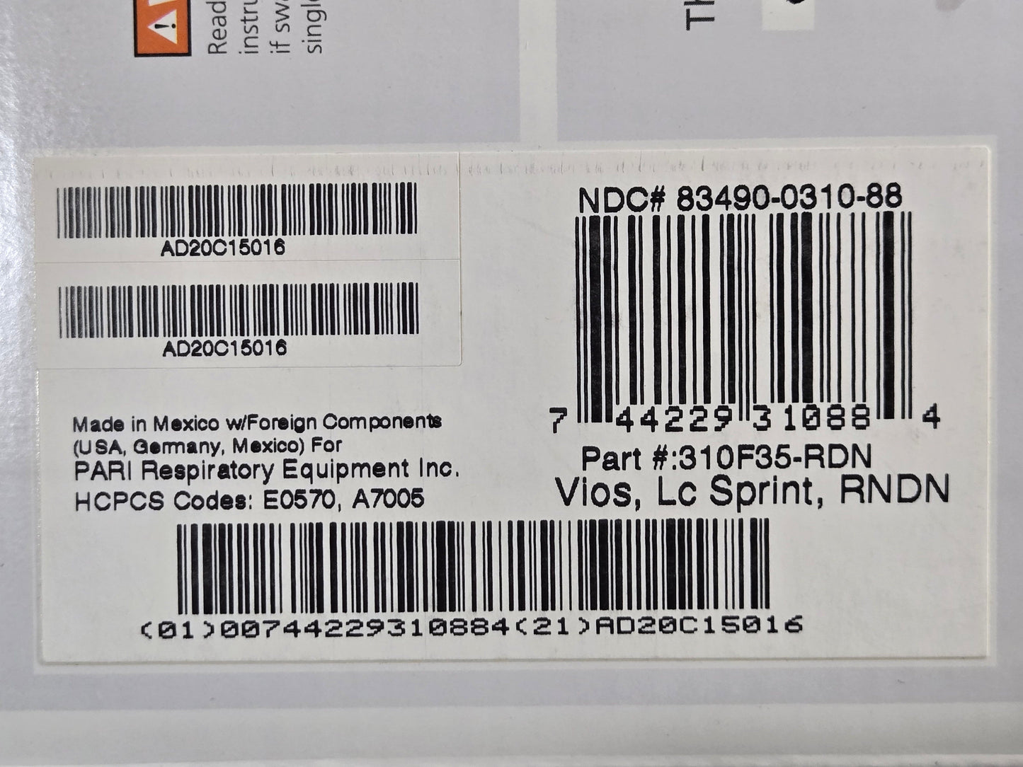 Pari Vios Aerosol Delivery System with LC Sprint RNDN Nebulizer 310F35-RDN