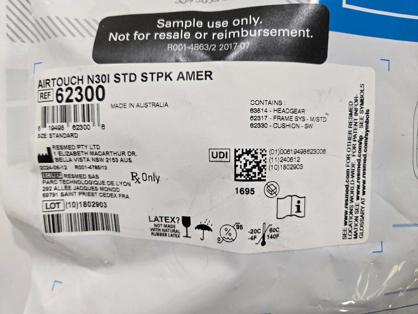 ResMed AirTouch N30i Standard Frame Starter Pack 62300 - New