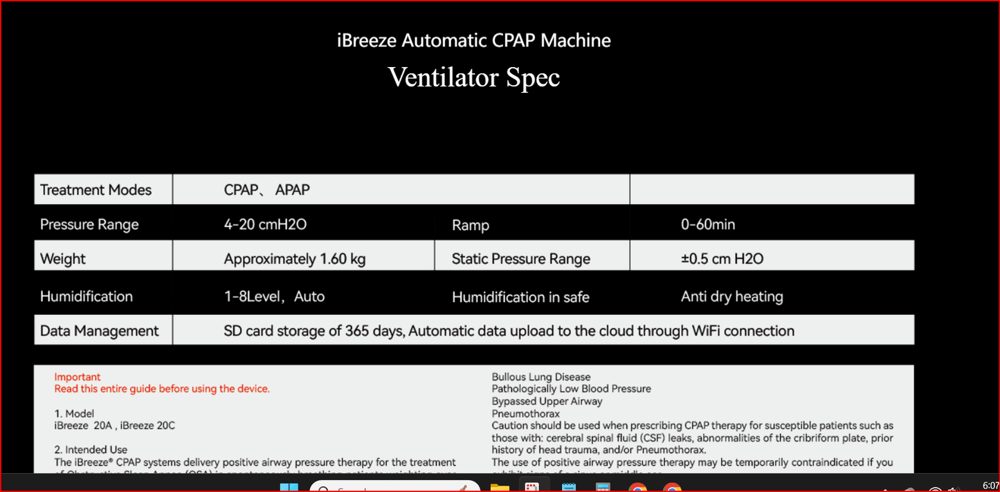 Lot of 100 Resvent iBreeze 20A sleep Apnea Auto CPAP with Humidifier - New Open Box - MBR Medicals