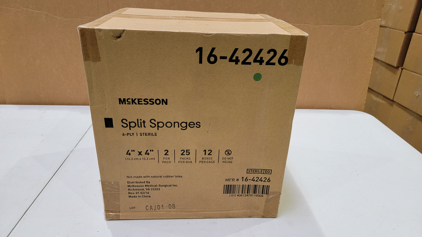 McKesson Split Sponges 6-Ply Sterile 16-42426 12Box/Case - New - MBR Medicals