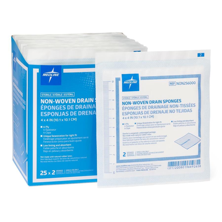 Medline Sterile Non-Woven Drain Sponges NON256000 600/Case - New - MBR Medicals