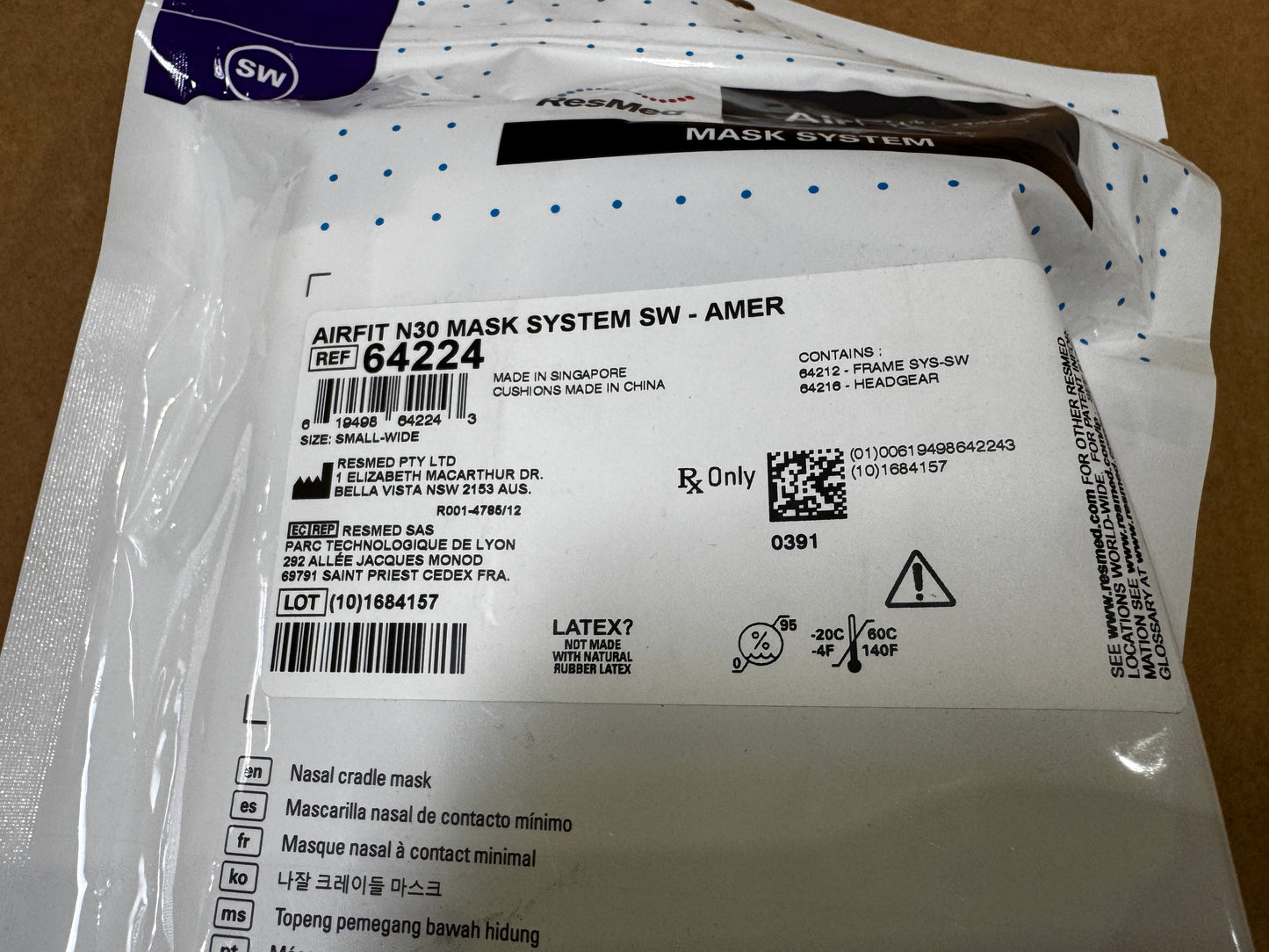 NEW ResMed AirFit N30 CPAP Nasal Mask System with Headgear SW 64224 - MBR Medicals