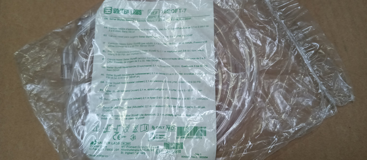 Salter Labs Adult 7' Soft Nasal Oxygen Cannula 16SOFT-7 - New - MBR Medicals