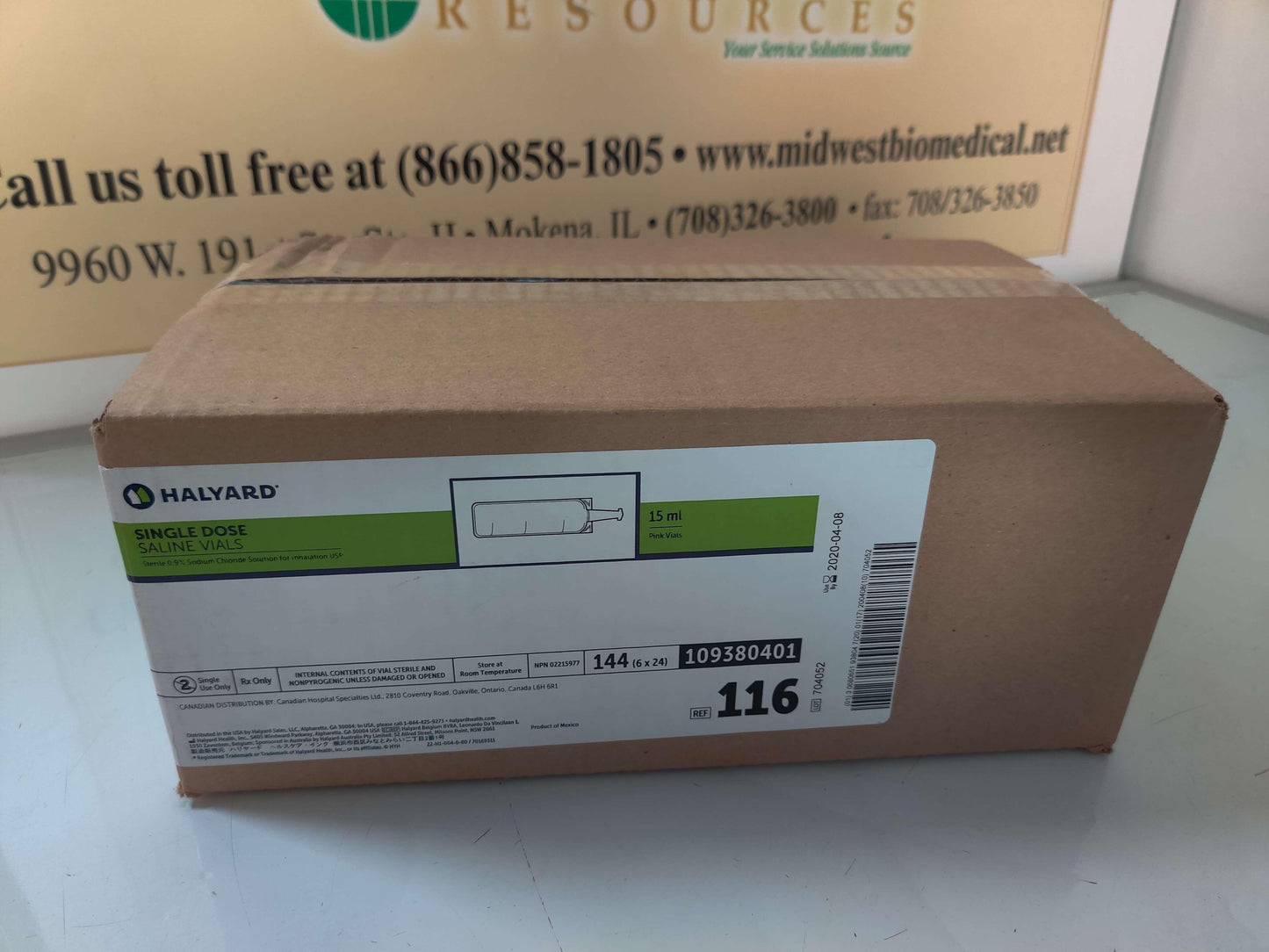 Case of 144 Halyard Sinlge Dose 15ml Saline Vials 109380401 116 - MBR Medicals