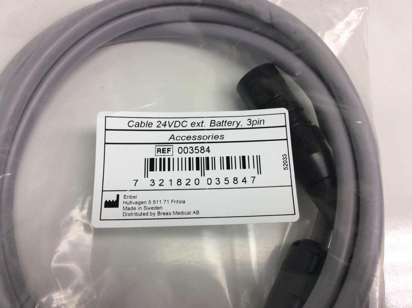 NEW Breas HDM Vivo 40 External DC Battery Cable 24V 3 Pin 003584 FREE Shipping Warranty - MBR Medicals