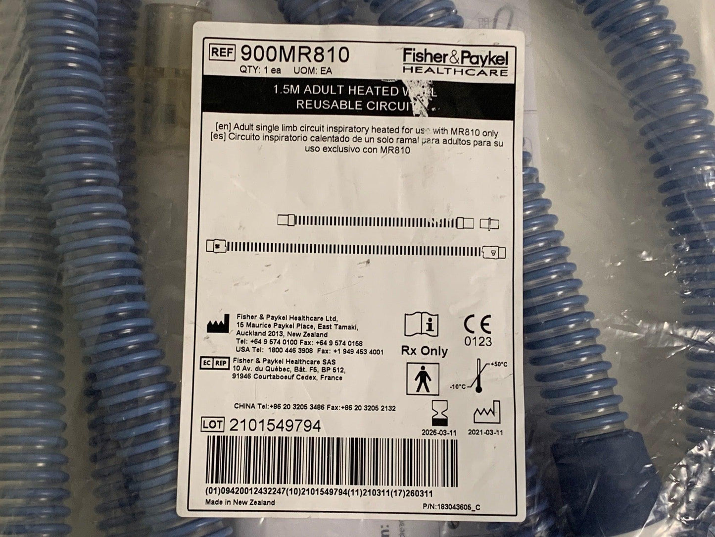 NEW Fisher & Paykel Evatherm 1.5M Single Limb Adult Heated Wall Reusable Patient Circuit 900MR810 - MBR Medicals