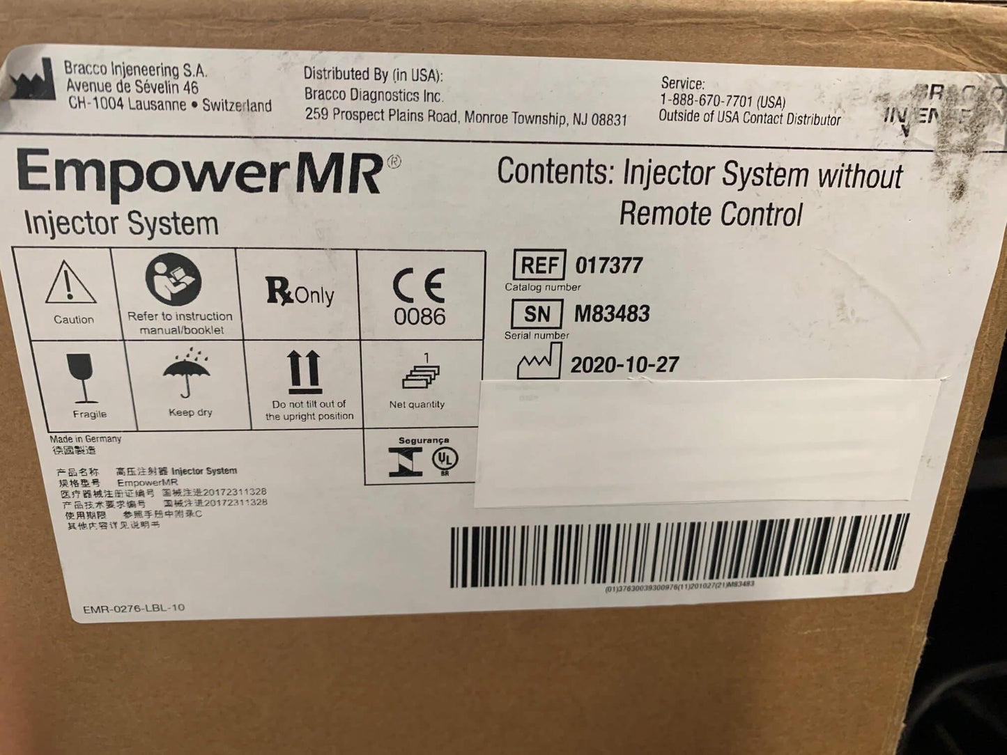 USED Bracco Injeneering Empower CTA Injector System without Remote Control Monitor 017377 with Warranty & FREE Shipping - MBR Medicals