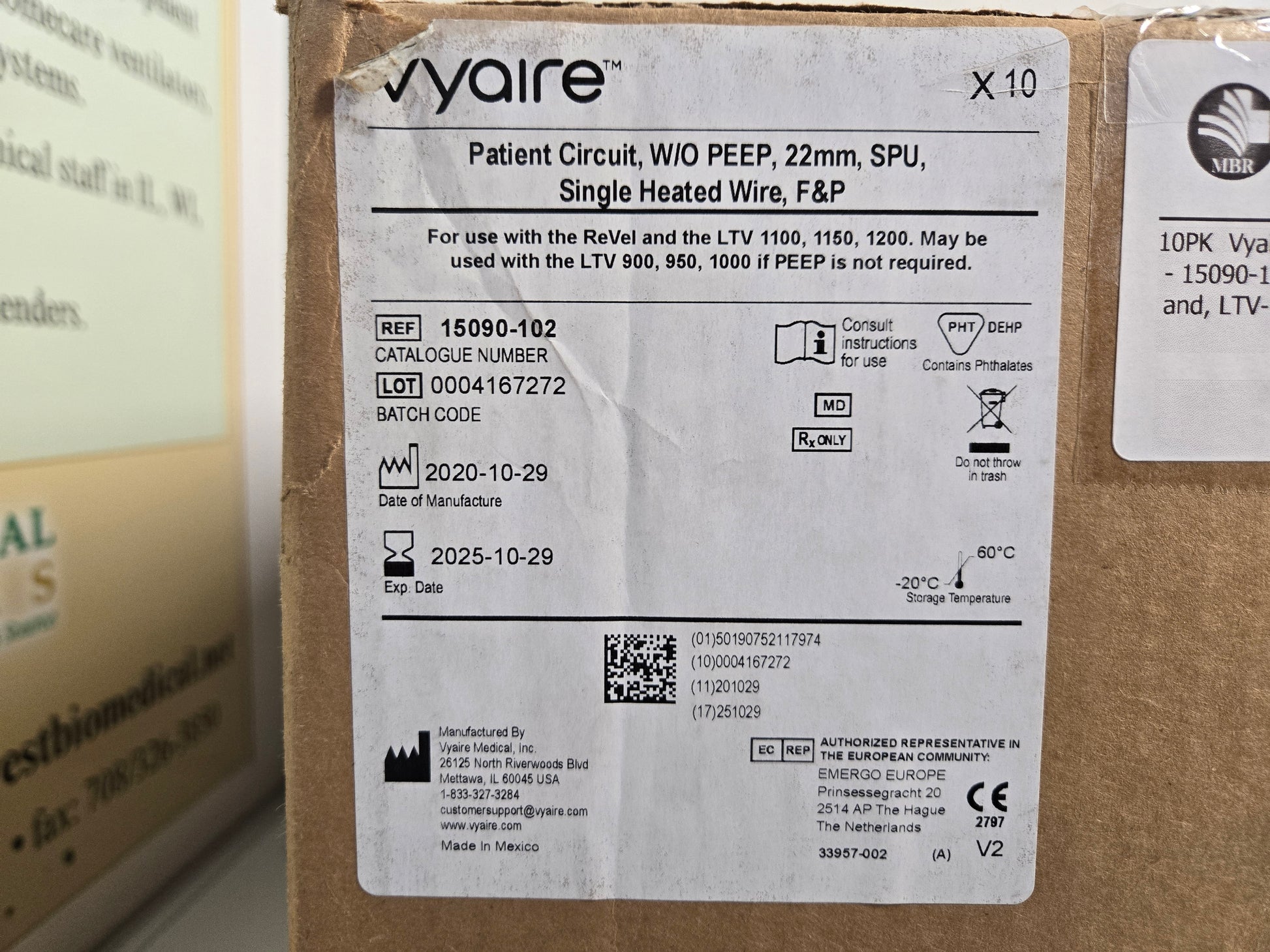 NEW 10PK Vyaire Heated Patient Circuit WO PEEP 22mm for LTV-1150 , LTV-1200 , LTV-1100