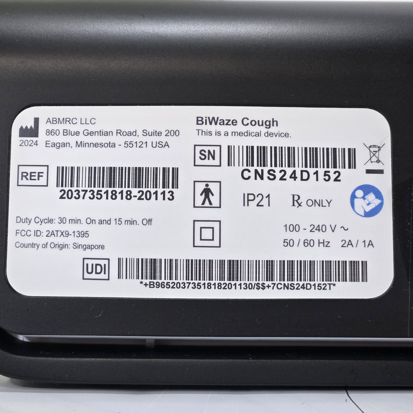 ABM Respiratory Care BiWaze Airway Clearance System BC20113 Tag