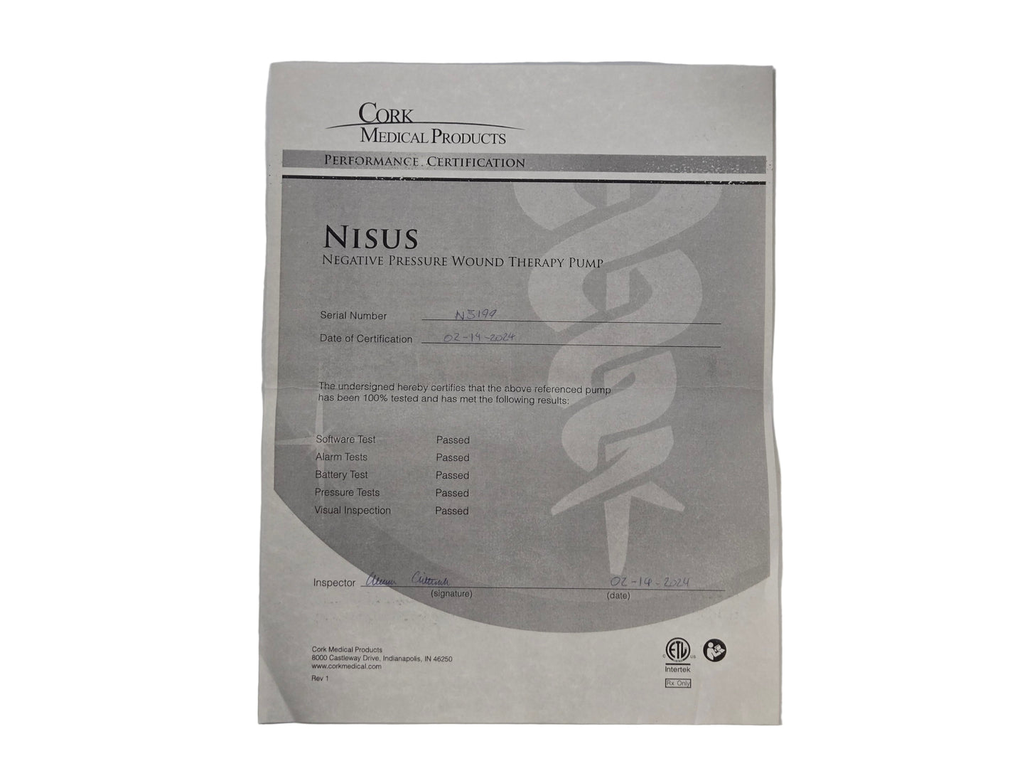 Cork Medical Products Nisus Negative Pressure Wound Therapy Pump CMPP-100