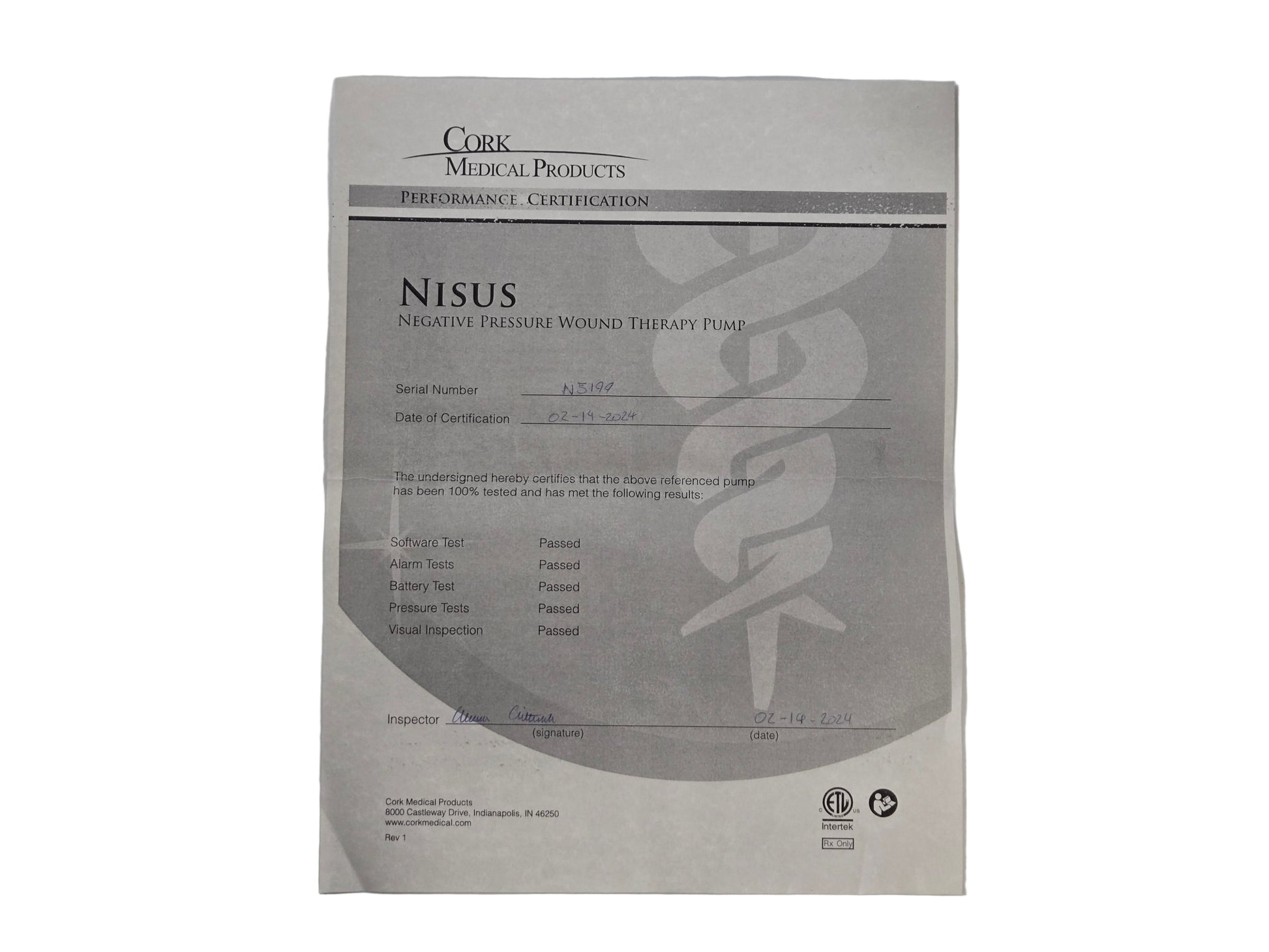 Cork Medical Products Nisus Negative Pressure Wound Therapy Pump CMPP-100
