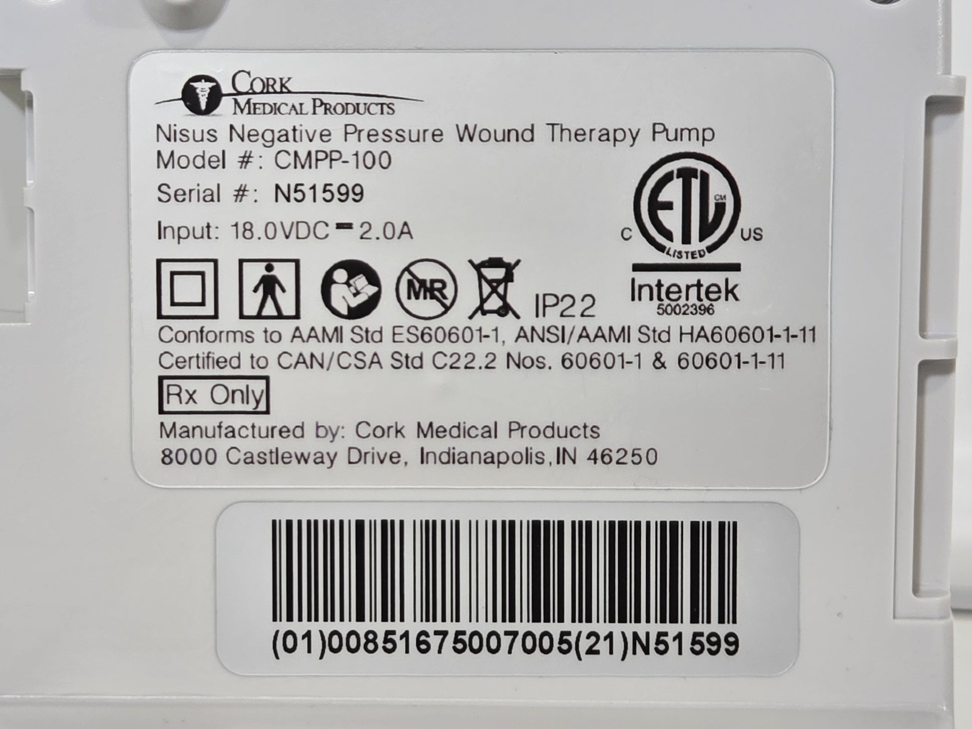 Cork Medical Products Nisus Negative Pressure Wound Therapy Pump CMPP-100