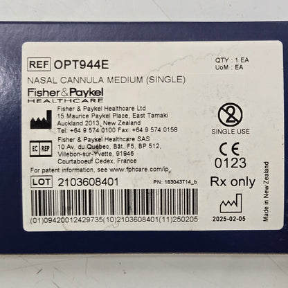 Fisher and Paykel OptiFlow Nasal Cannula MPN OPT944E Tag