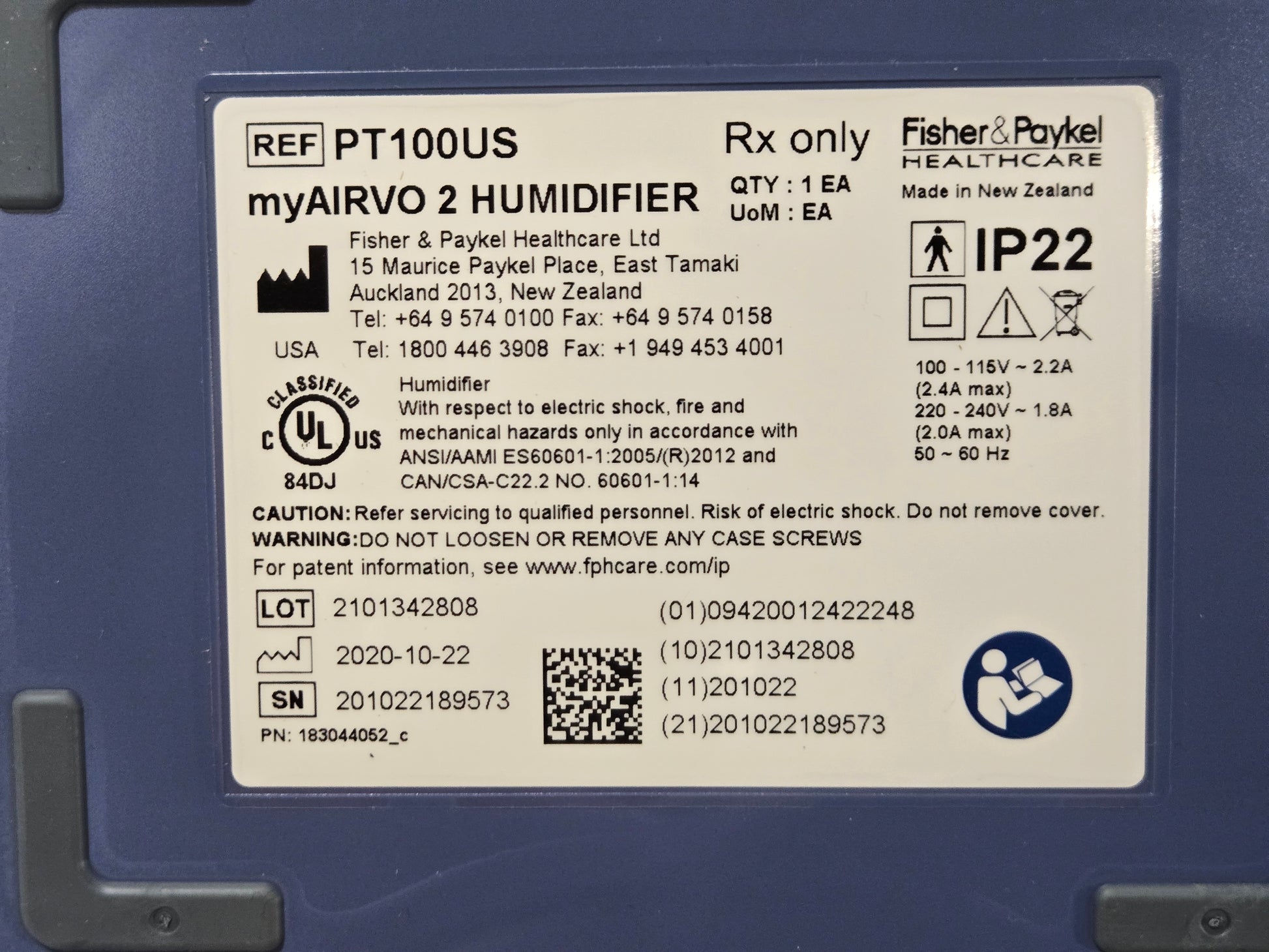 Fisher & Paykel myAirvo2 PT100US Humidifier Bottom