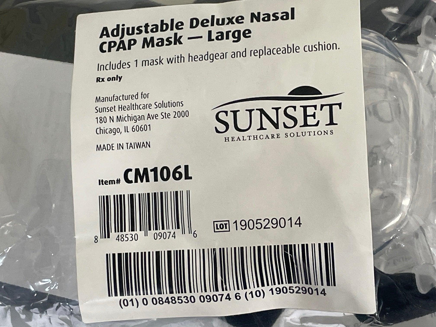 NEW Large Sunset Healthcare Adjustable Deluxe Nasal CPAP Mask with Headgear CM106L - MBR Medicals