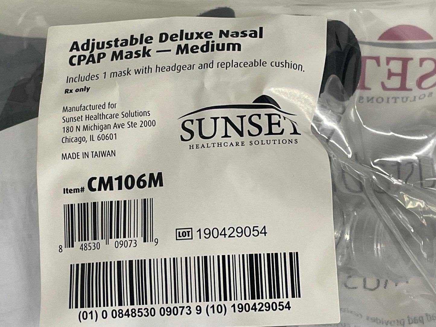 NEW Medium Sunset Healthcare Adjustable Deluxe Nasal CPAP Mask with Headgear CM106M - MBR Medicals