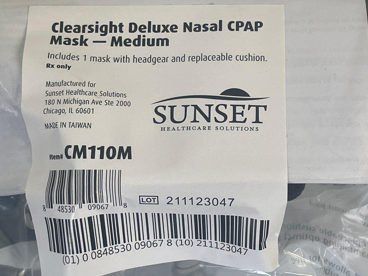 NEW Medium Sunset Healthcare Clearsight Deluxe Nasal CPAP Mask CM110M - MBR Medicals