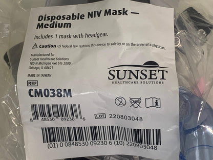 NEW Each Sunset Healthcare Disposable Non-vented NIV Medium Mask with Headgear CM038M - MBR Medicals