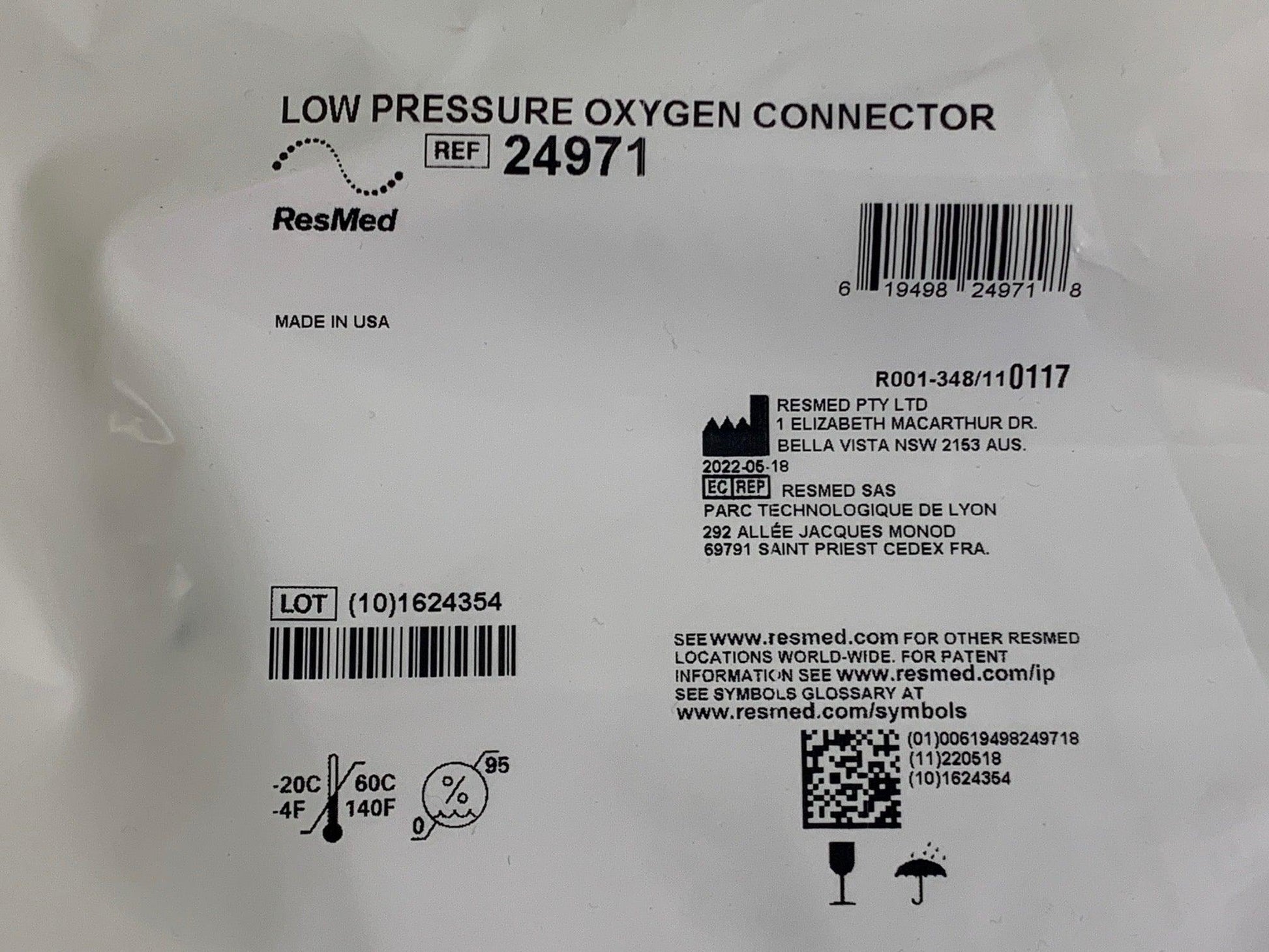 NEW ResMed Low Pressure Oxygen Connector 24971 - MBR Medicals