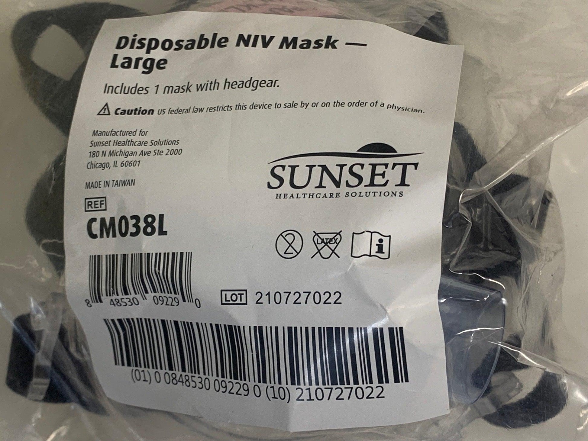 NEW Each Sunset Healthcare Disposable Non-vented NIV Large Mask with Headgear CM038L - MBR Medicals