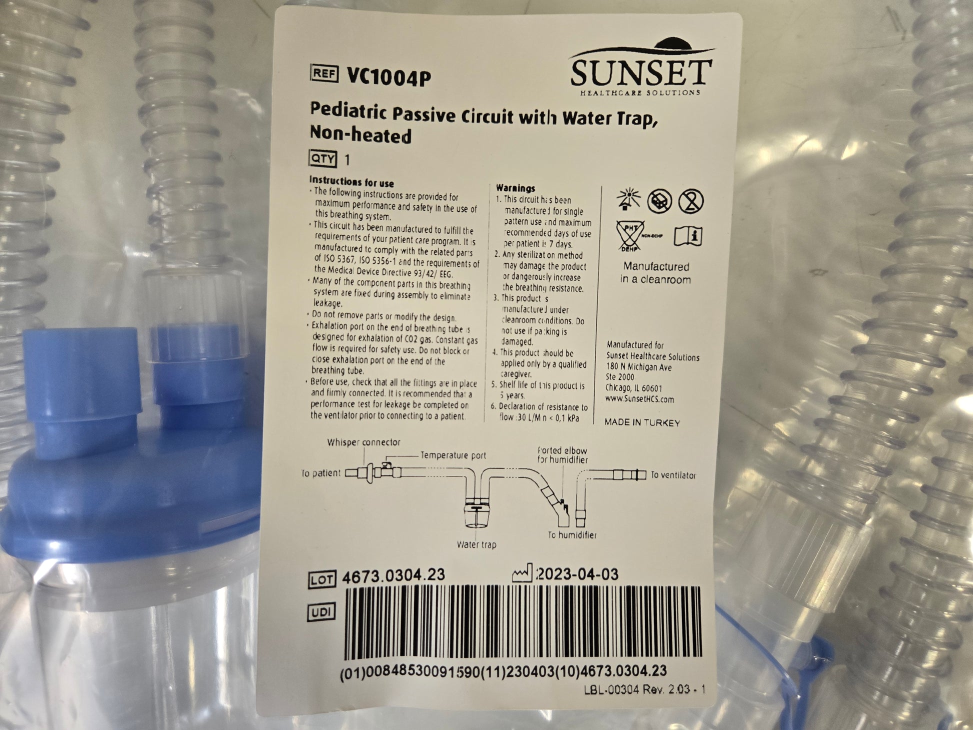 NEW Sunset Healthcare Solutions Pediatric Passive Circuit With Water Trap