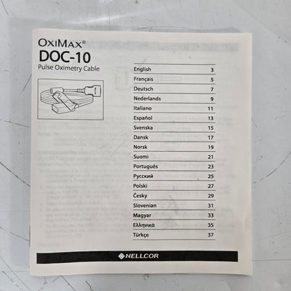 Nellcor Pulse Oximetry Cable MPN DOC10 Book