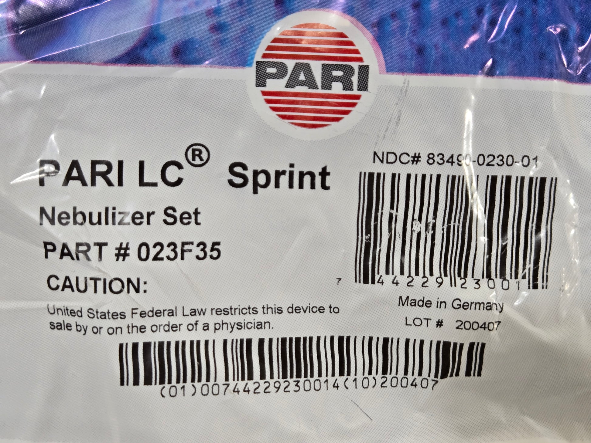 PARI LC Sprint Nebulizer Set 023F35 bar code - New - MBR Medicals