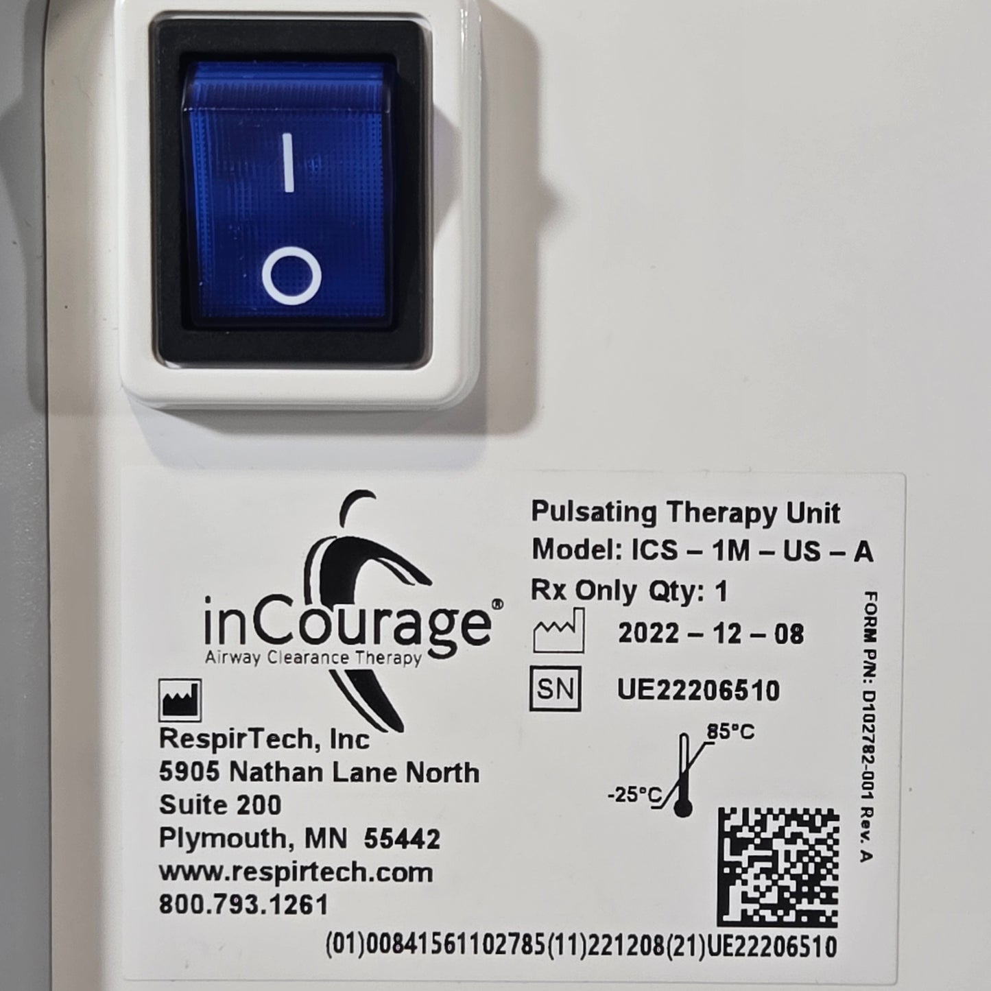 Philips Respirtech InCourage Airway Clearance System ICS-1M-US-A Tag 1