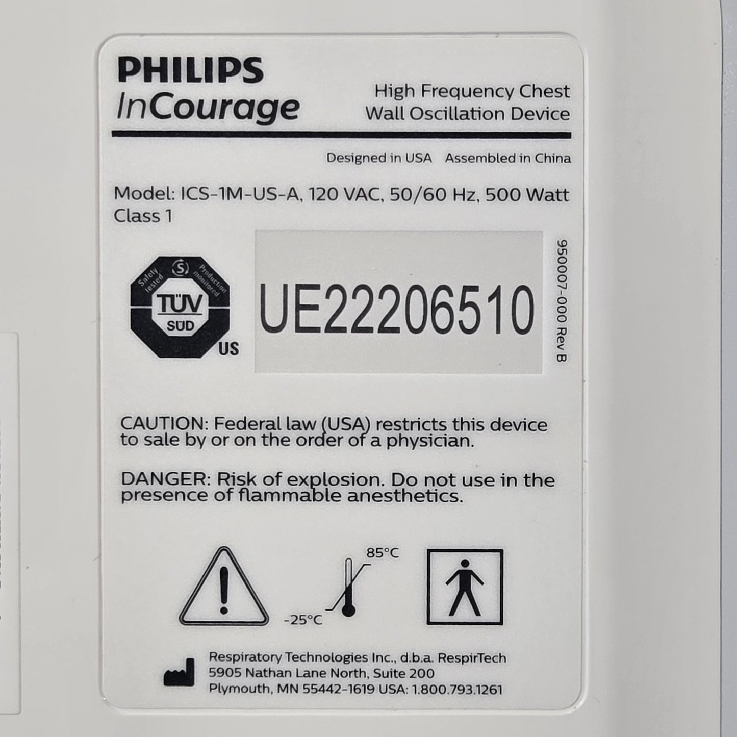 Philips Respirtech InCourage Airway Clearance System ICS-1M-US-A Tag 2