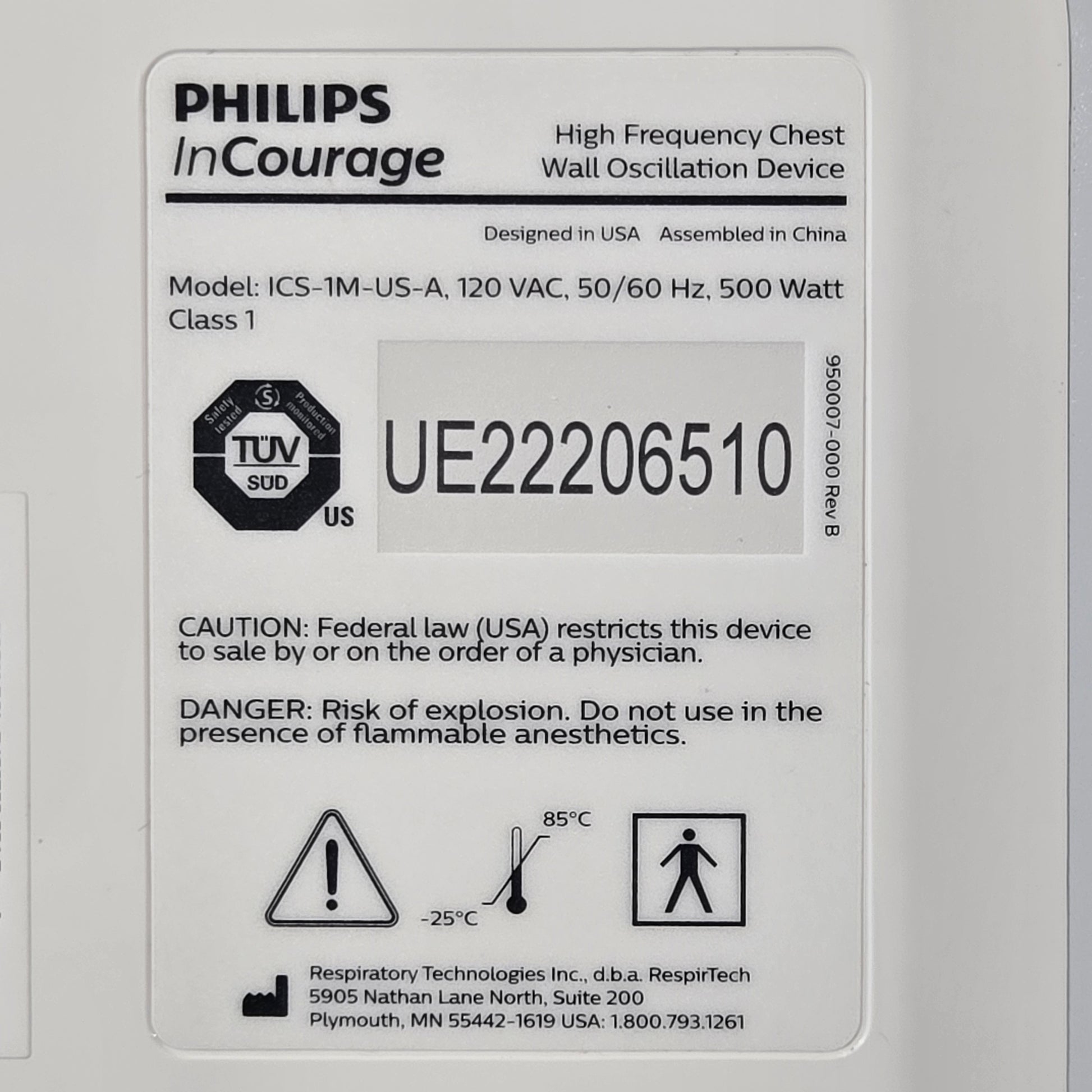 Philips Respirtech InCourage Airway Clearance System ICS-1M-US-A Tag 2