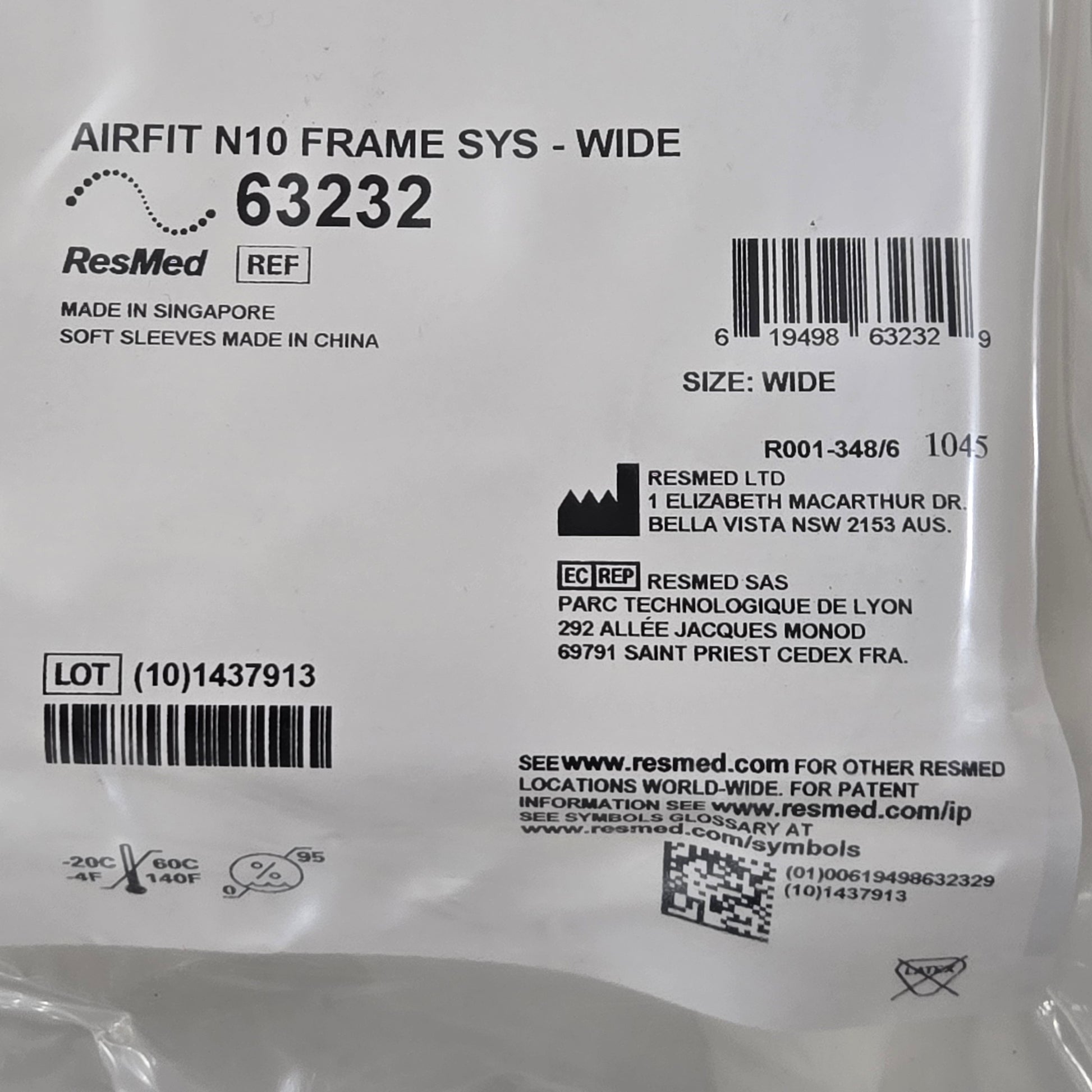 ResMed AIRFIT N10 FRAME Wide 63232 Tag