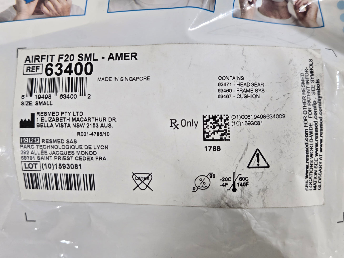 ResMed AirFit F20 Full Face Mask with Headgear  - New