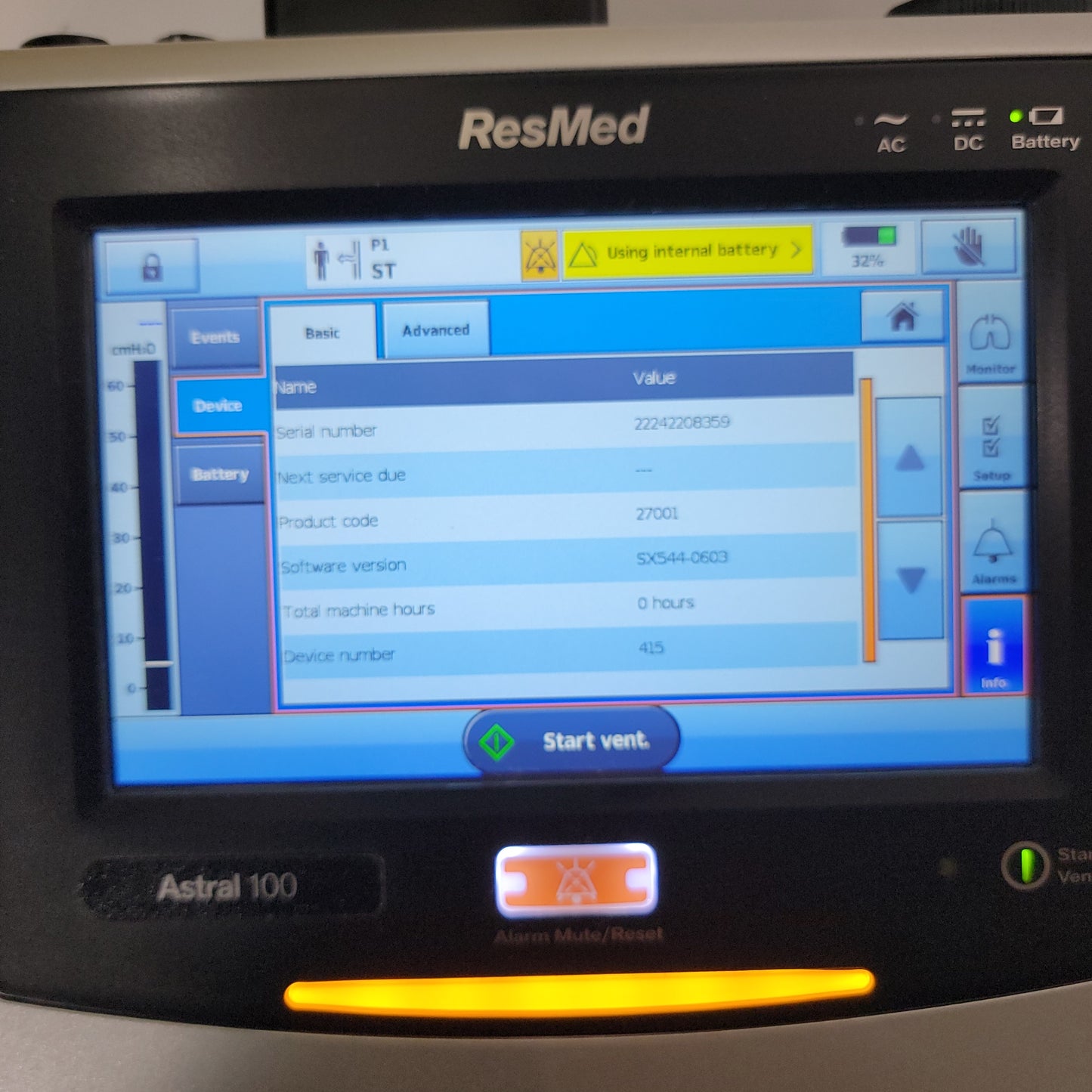 ResMed Astral 100 MPN 27001 Ventilator Screen