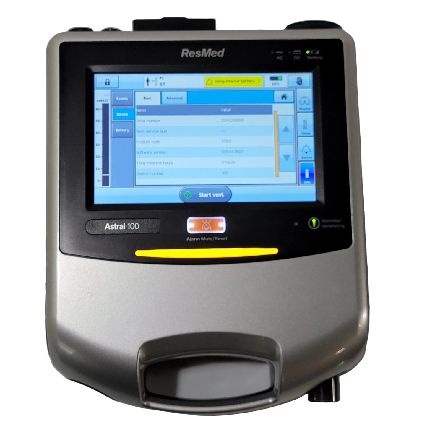 ResMed Astral 100 MPN 27001 Ventilator Turned On