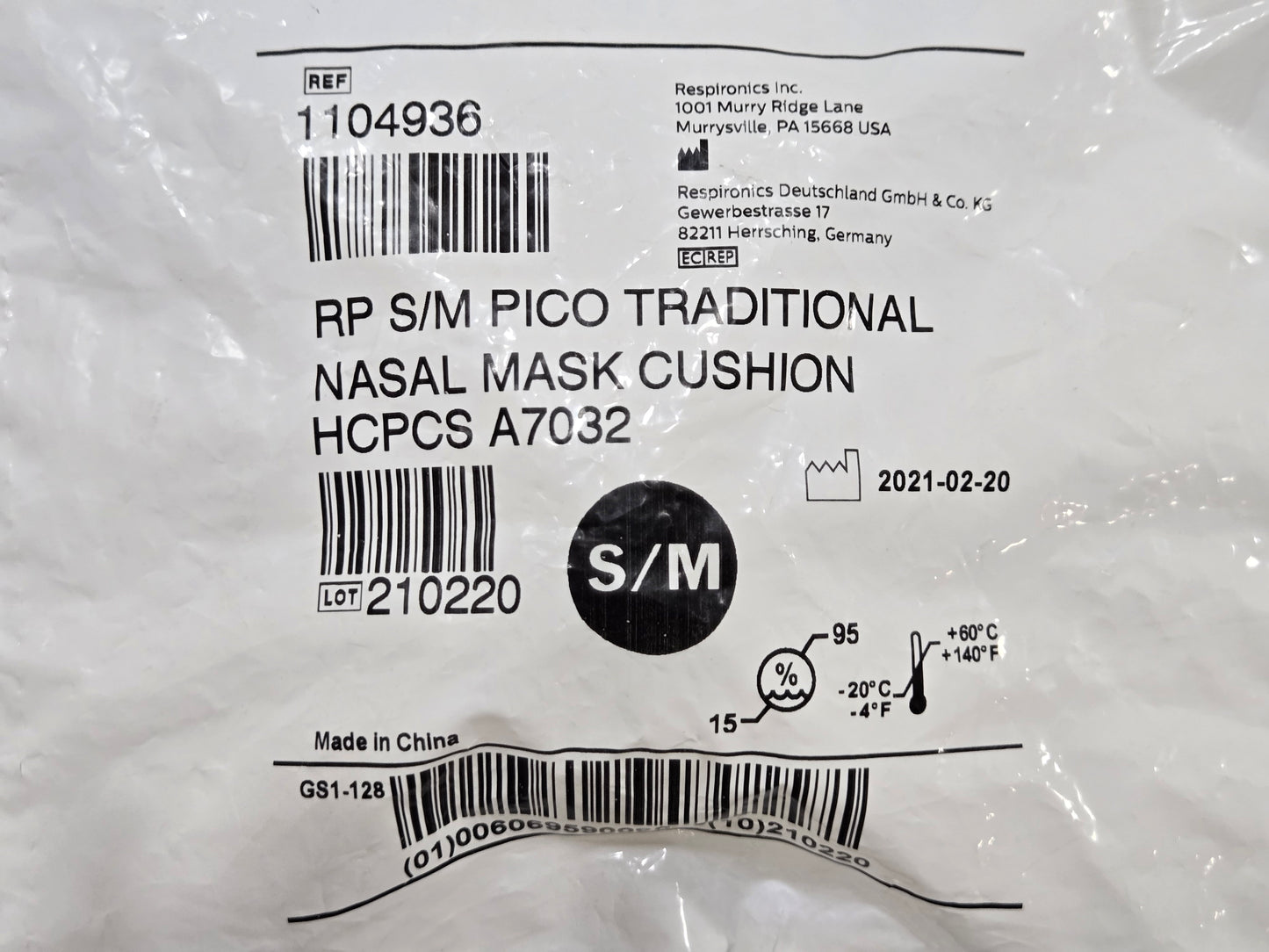 Respironics Pico Traditional Nasal Mask Cushion S/M 1104936 - New