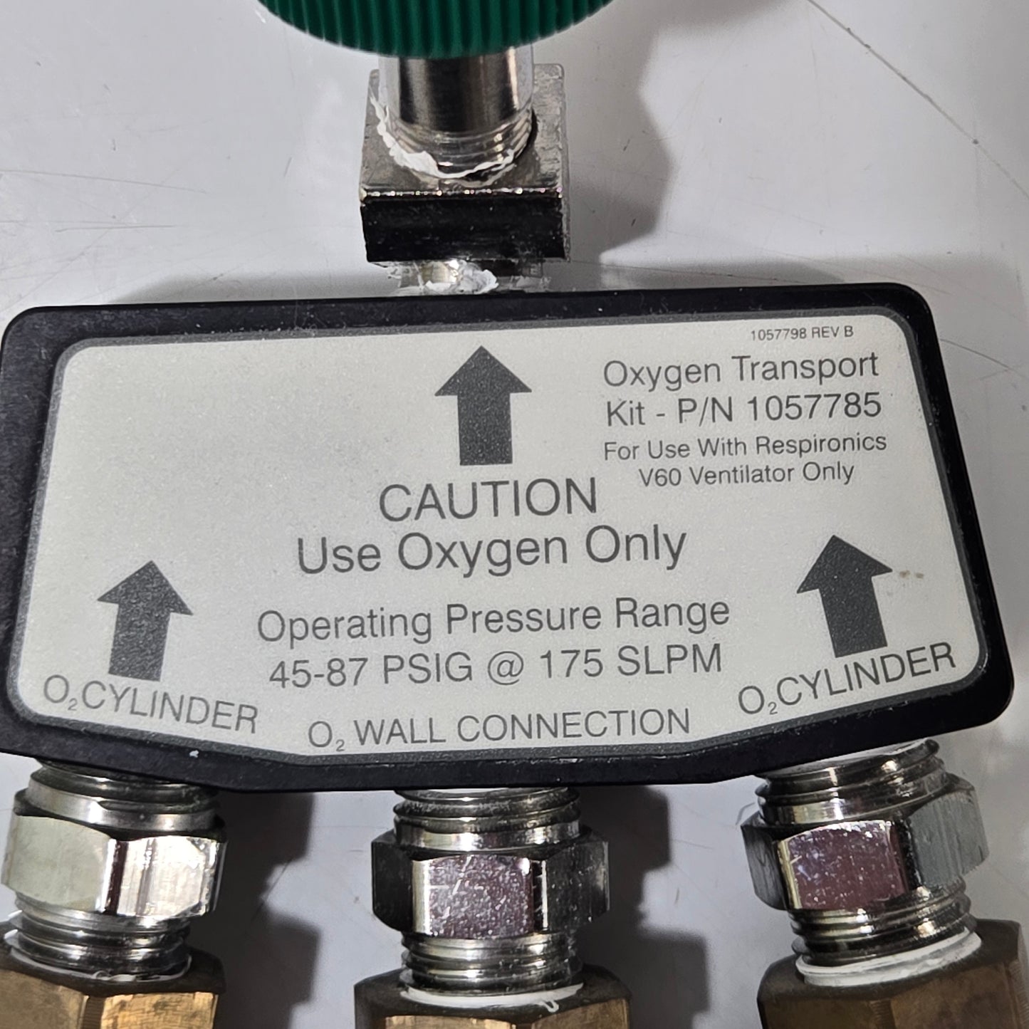 Respironics Oxygen Transport Kit MPN 1057785 Brass Fittings Front Tag