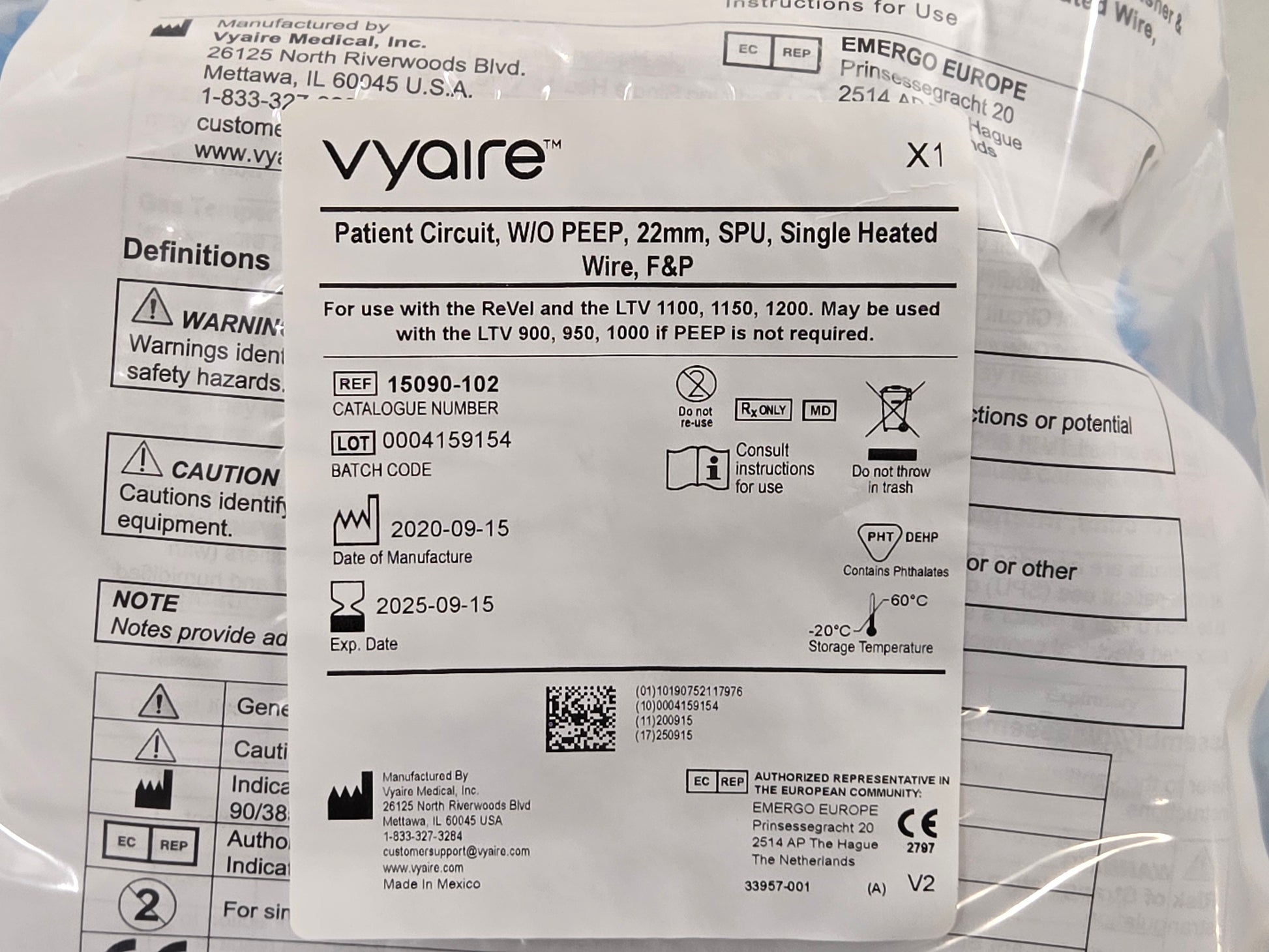 Vyaire Heated Patient Circuit WO PEEP 22 mm 15090-102