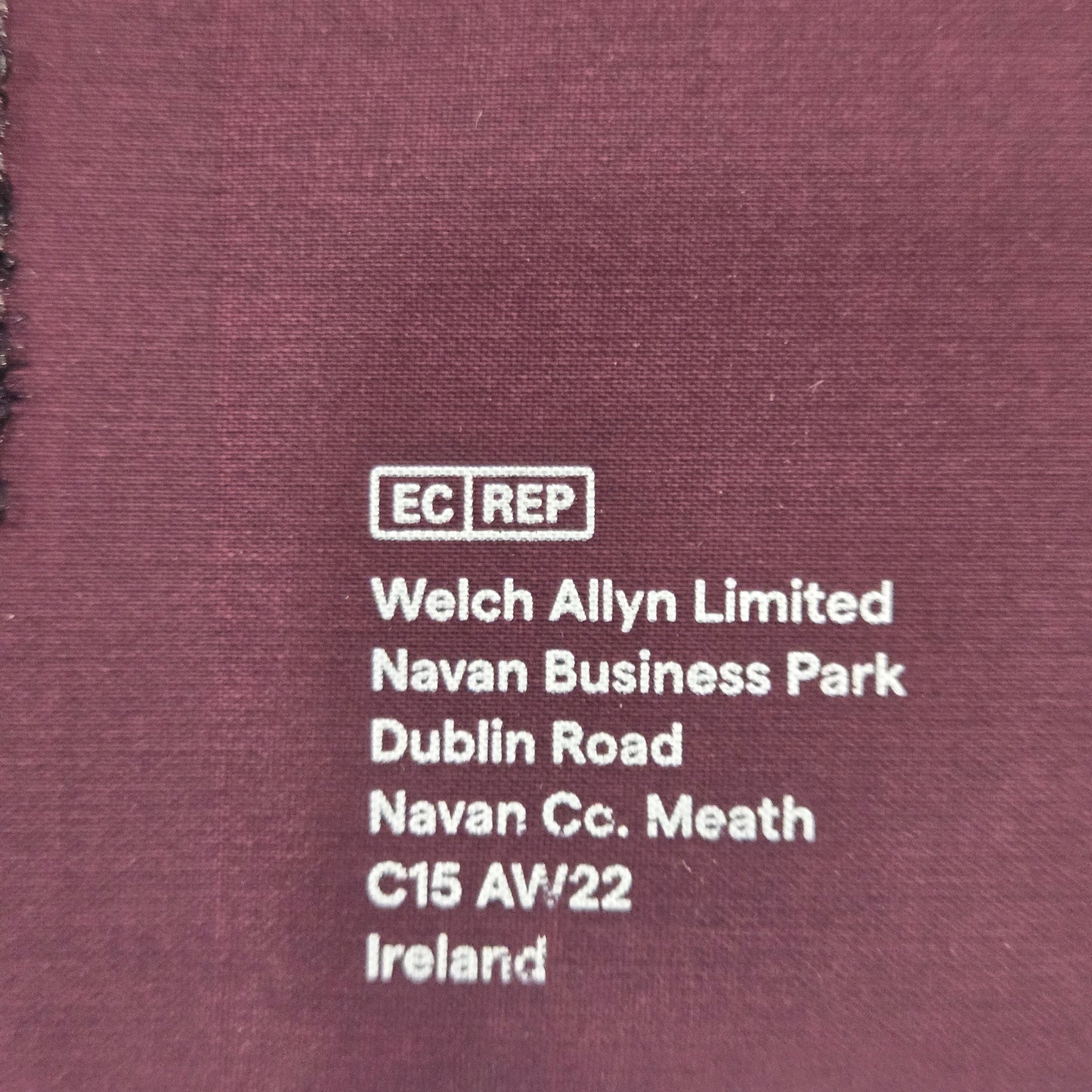 Welch Allyn Hillrom Blood Pressure Cuff REUSE-12 EC REP Tag