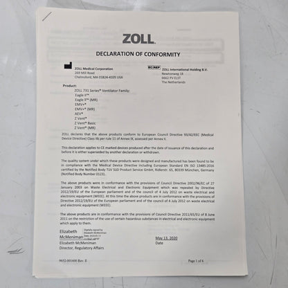 Zoll EMV 731 Ventilator Declaration