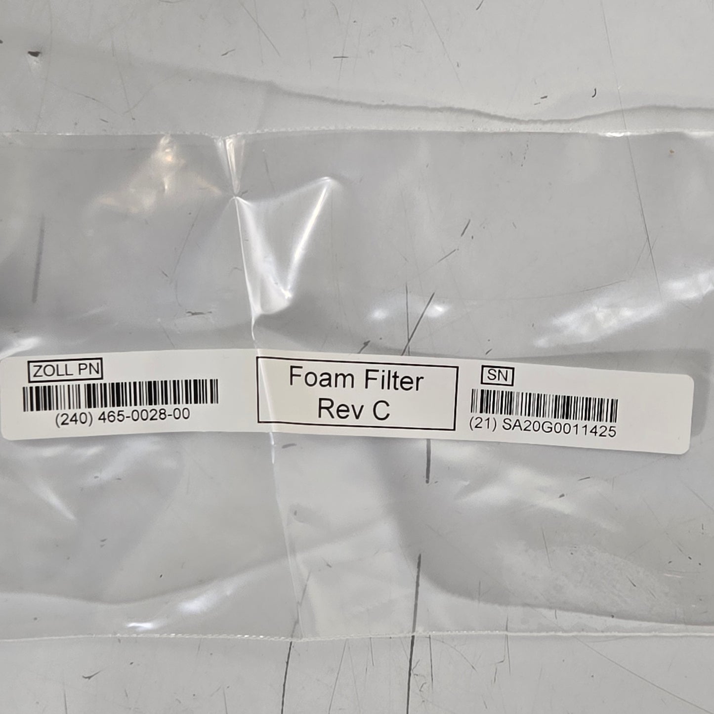 Zoll EMV 731 Ventilator Foam Filter MPN 240465-0028-00Tag