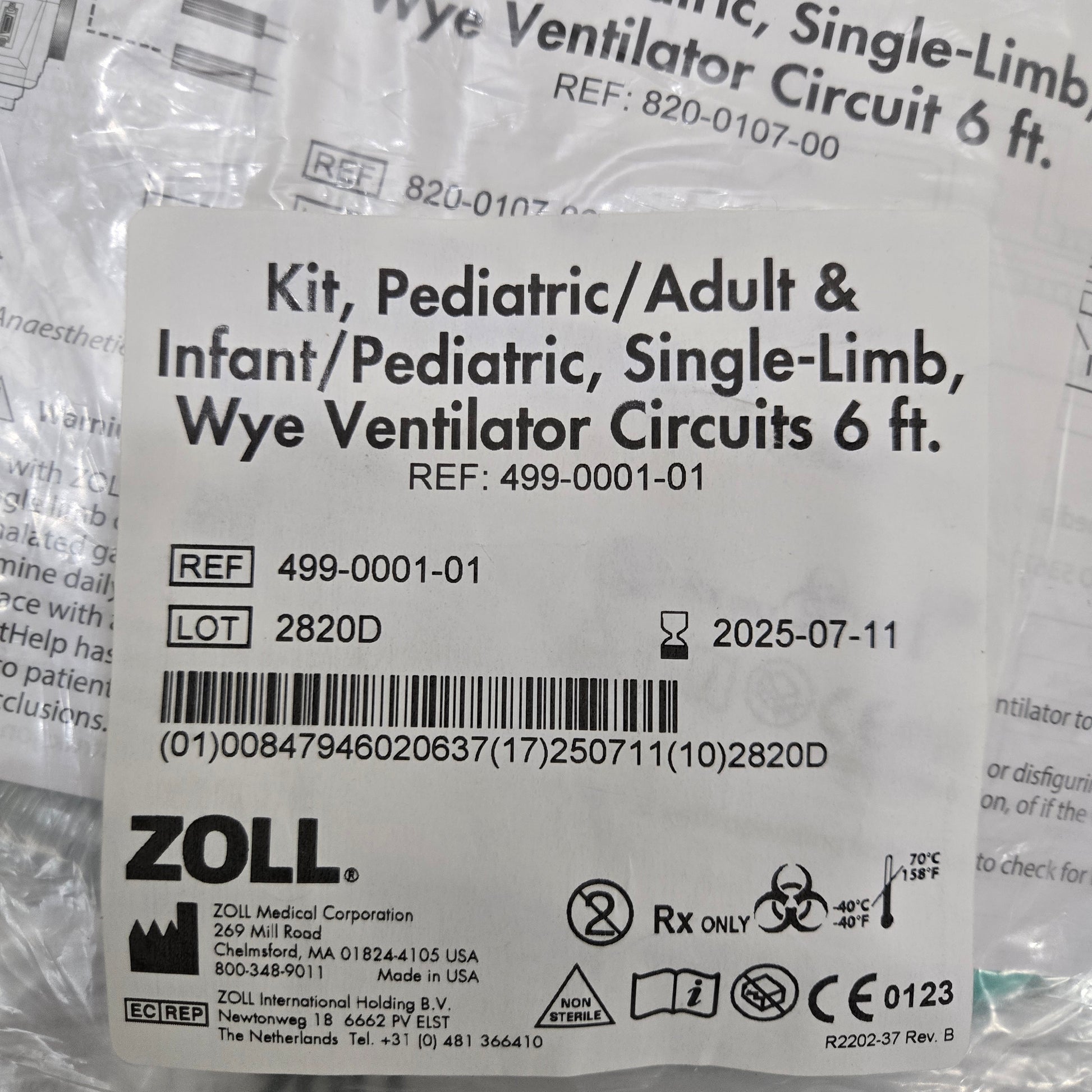 Zoll EMV 731 Ventilator Circuits Kit MPN 499-0001-01 Tag