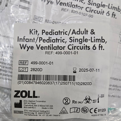 Zoll EMV 731 Ventilator Circuits Kit MPN 499-0001-01 Tag