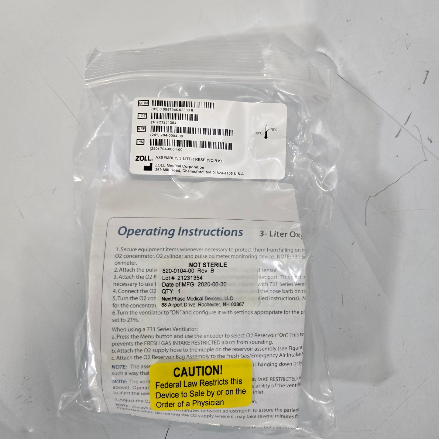 Zoll EMV 731 Ventilator Reservoir MPN 240704