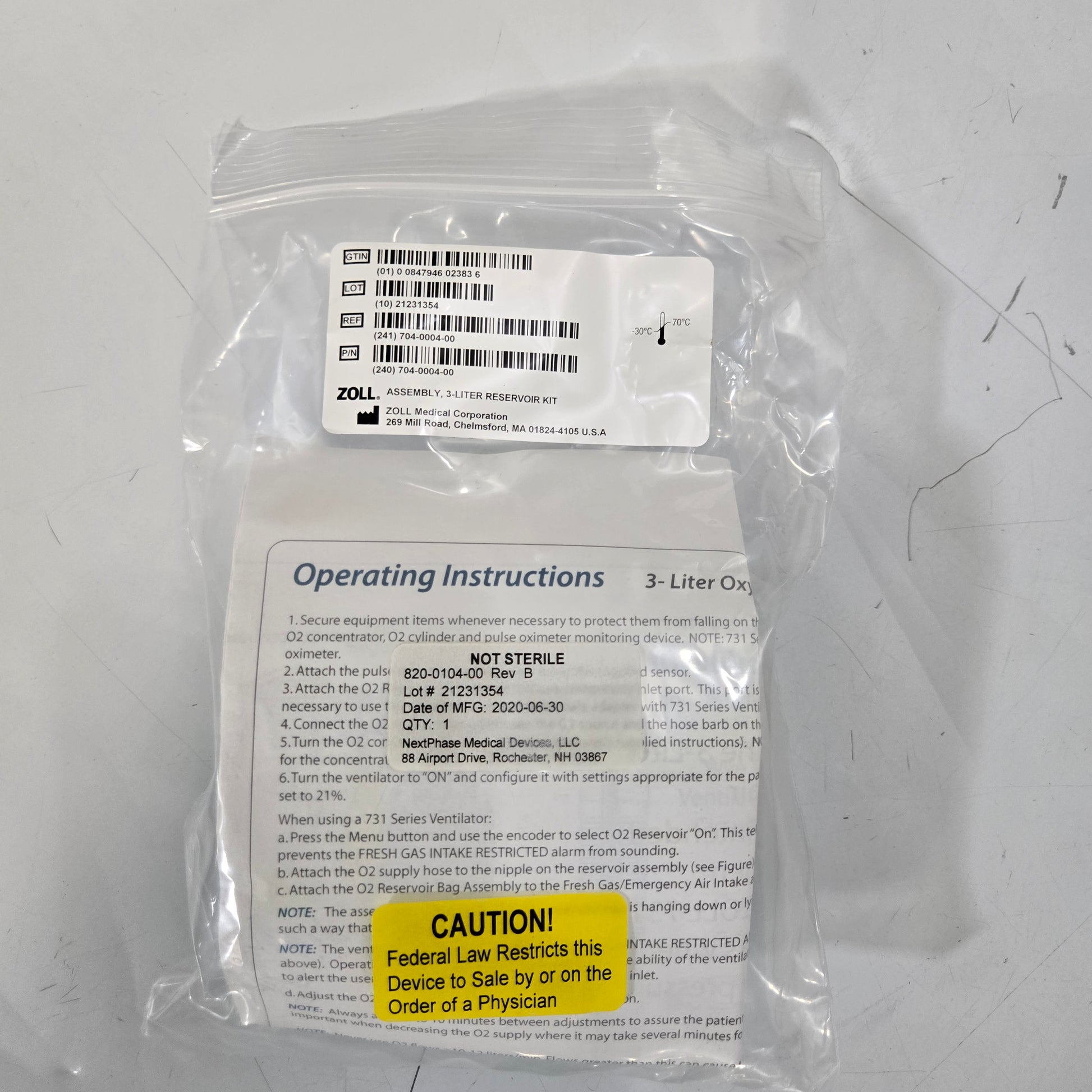 Zoll EMV 731 Ventilator Reservoir MPN 240704