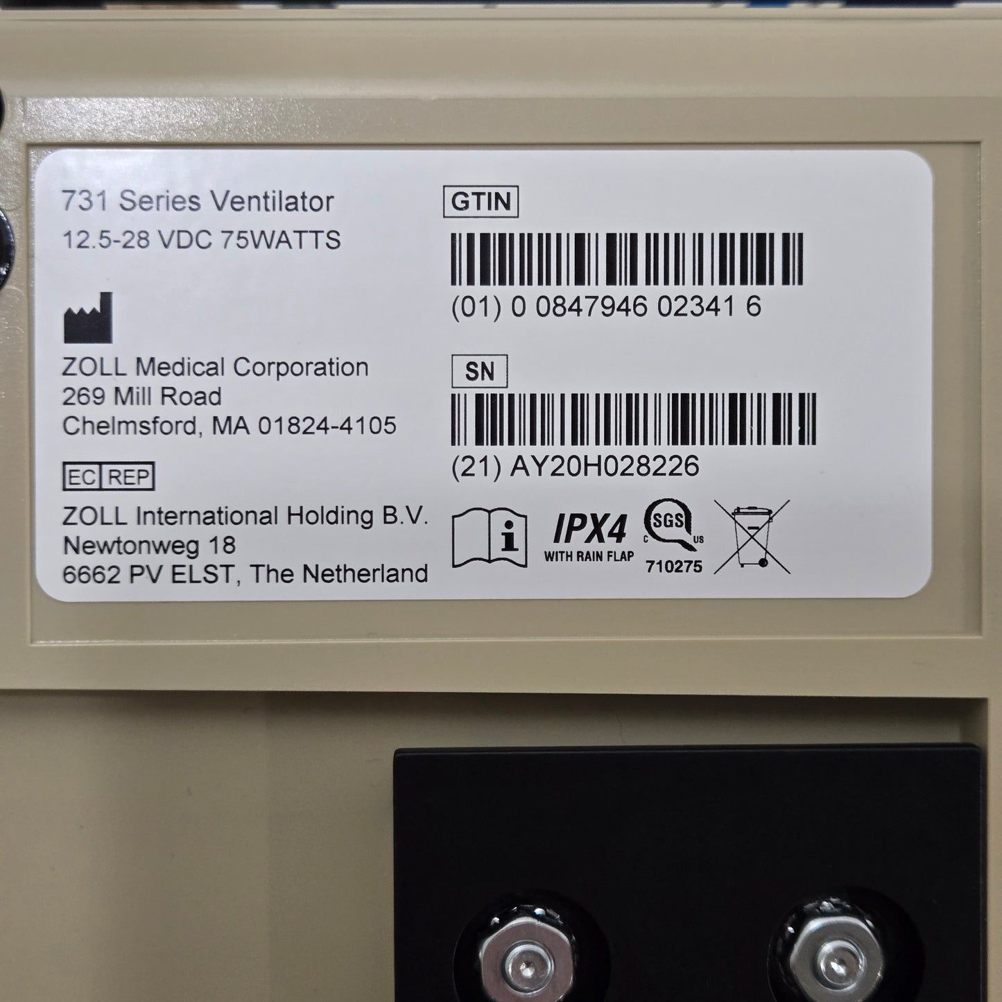 Zoll EMV 731 Ventilator Tag
